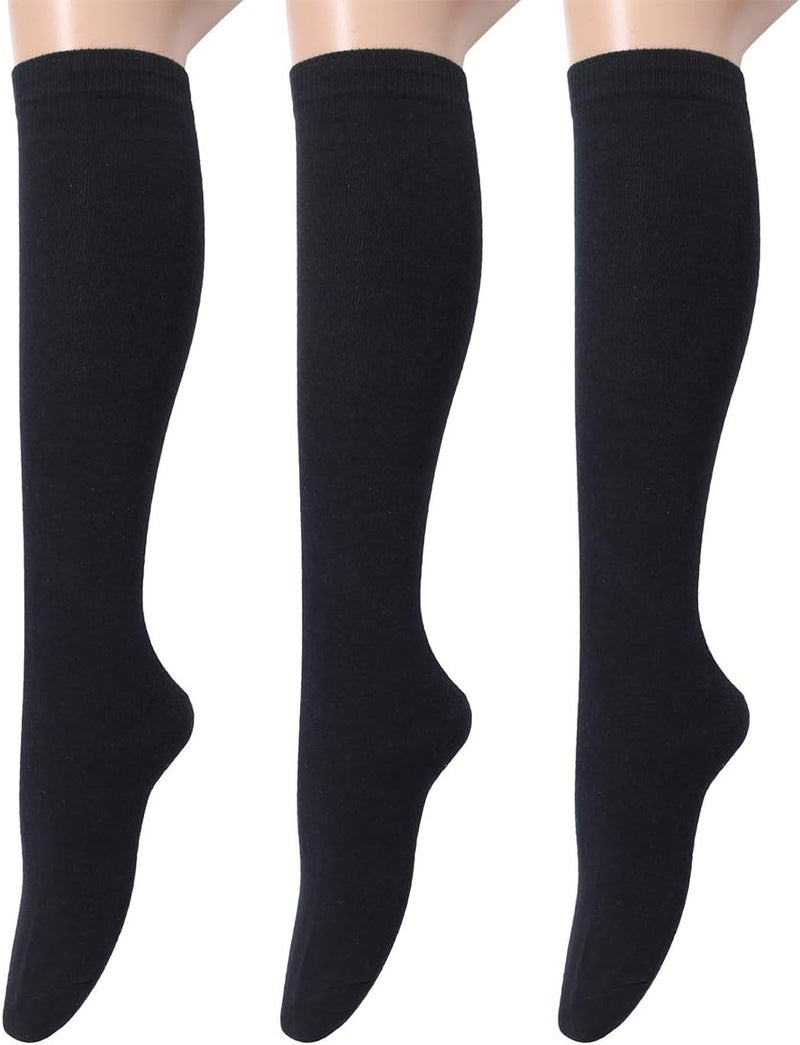Leotruny 3 Pairs Women's Cotton Opaque Knee High Socks - Image 1