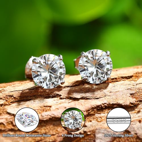 GEMQUEEN Moissanite Stud Earrings : 18K White Gold Plated Solid 925 Sterling Silver Earring Hypoallergenic Dainty Flat Back Stud Earrings Jewelry for Women Men D Color VVS1 Clarity - Image 5
