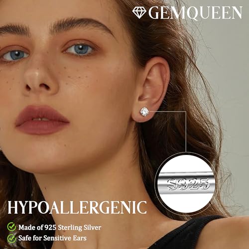GEMQUEEN Moissanite Stud Earrings : 18K White Gold Plated Solid 925 Sterling Silver Earring Hypoallergenic Dainty Flat Back Stud Earrings Jewelry for Women Men D Color VVS1 Clarity - Image 3