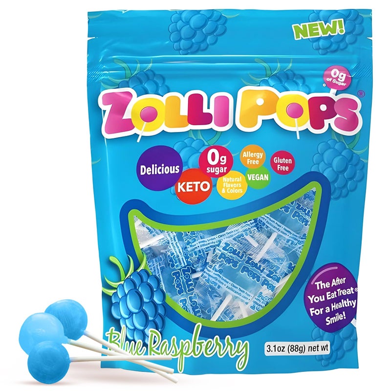 Zollipops Clean Teeth Pops Sugar Free Candy DyeFree Lollipops  Keto  DiabeticFriendly DentistApproved Treats for Kids Blue Raspberry 31 oz - Image 3
