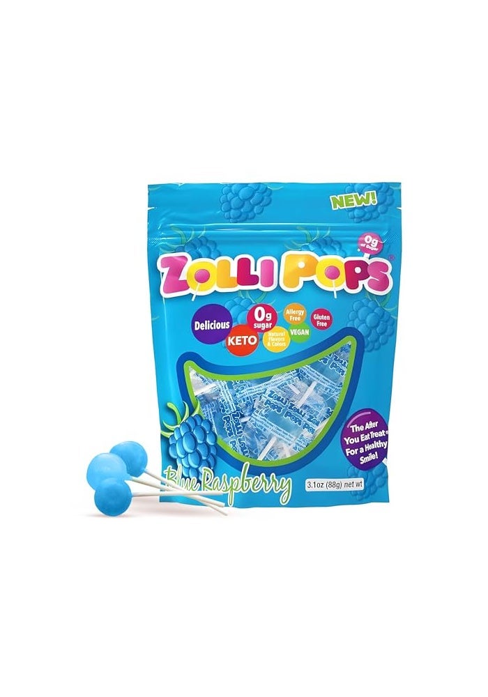 Zollipops Clean Teeth Pops Sugar Free Candy DyeFree Lollipops  Keto  DiabeticFriendly DentistApproved Treats for Kids Blue Raspberry 31 oz - Image 1