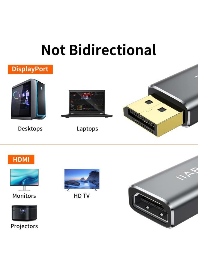 IIABC Displayport to HDMI Adapter， 4K 24K Gold Plated Displayport DP to HDMI Female Converter，Uni-Directional Display Port to HDMI Converter Compatible for Lenovo, HP, Dell &More- Grey - Image 3