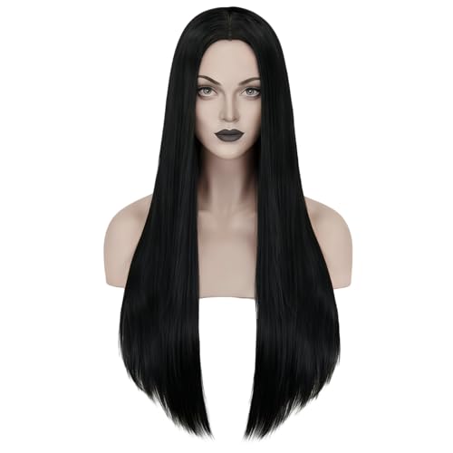 Mersi Long Black Wig for Women Halloween Costume 27'' Straight Long Black Wig Natural Cute Black Wigs for Costume Women S034BK - Image 1