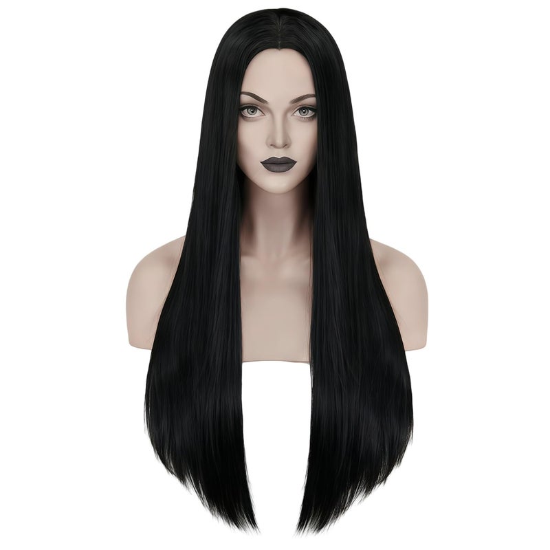 Mersi Long Black Wig for Women Halloween Costume 27'' Straight Long Black Wig Natural Cute Black Wigs for Costume Women S034BK - Image 2