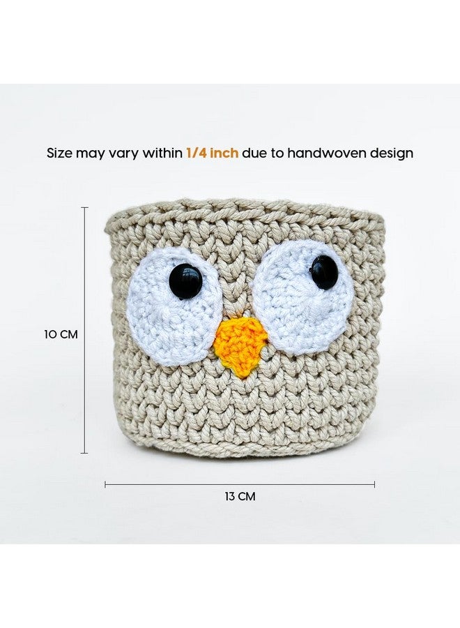 Kind Strings Handmade Crochet Owl Storage Basket for Kitchen, Dressing Table - Hand Towel Basket Bathroom Organizer - Foldable & Washable Cotton Basket - Eco-Friendly Nursery Storage - Off White - Image 5