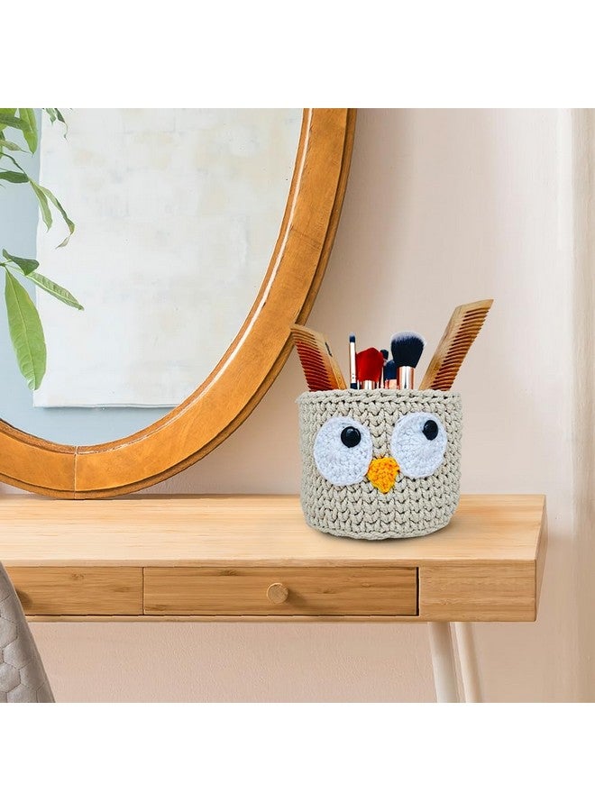 Kind Strings Handmade Crochet Owl Storage Basket for Kitchen, Dressing Table - Hand Towel Basket Bathroom Organizer - Foldable & Washable Cotton Basket - Eco-Friendly Nursery Storage - Off White - Image 3