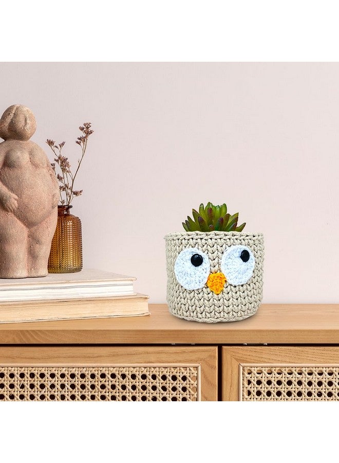 Kind Strings Handmade Crochet Owl Storage Basket for Kitchen, Dressing Table - Hand Towel Basket Bathroom Organizer - Foldable & Washable Cotton Basket - Eco-Friendly Nursery Storage - Off White - Image 1