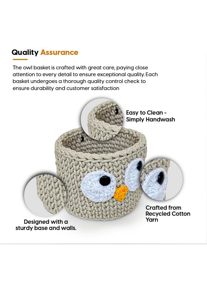 Kind Strings Handmade Crochet Owl Storage Basket for Kitchen, Dressing Table - Hand Towel Basket Bathroom Organizer - Foldable & Washable Cotton Basket - Eco-Friendly Nursery Storage - Off White - Image 4