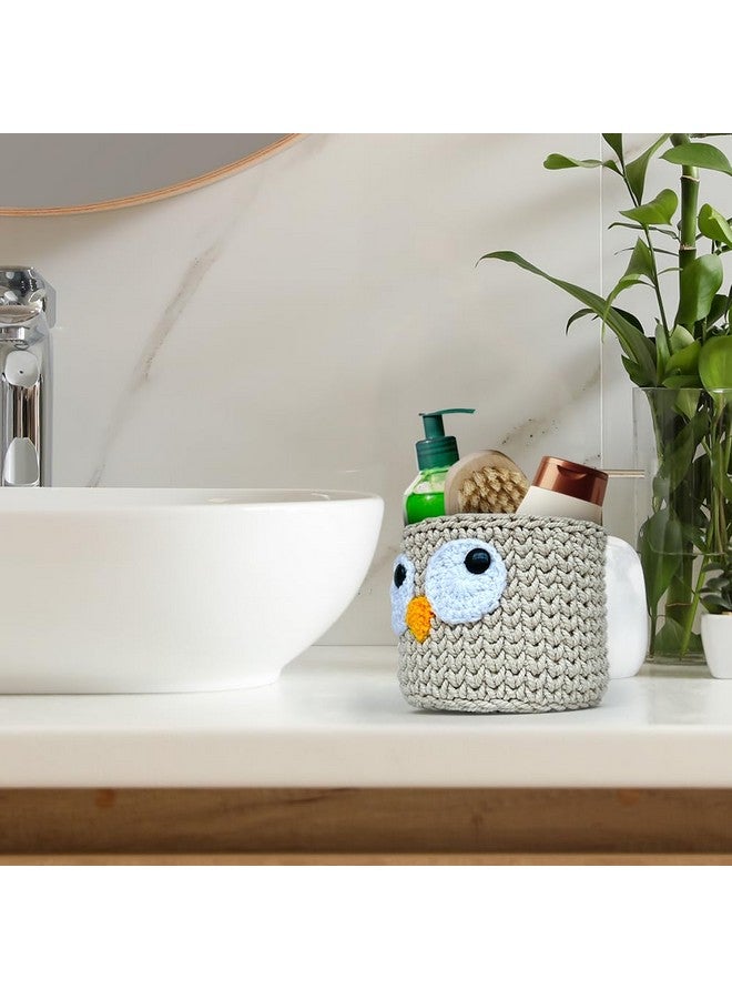 Kind Strings Handmade Crochet Owl Storage Basket for Kitchen, Dressing Table - Hand Towel Basket Bathroom Organizer - Foldable & Washable Cotton Basket - Eco-Friendly Nursery Storage - Off White - Image 2