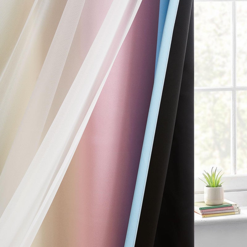 Geomoroccan 100% Blackout Curtains with Sheer Overlay Mix and Match Double Layer Drapes 72 Inch Length 2 Panels for Girls Room Bedroom Room Nursery Ombre Rainbow Grommet Window Treatment with Tiebacks - Image 4