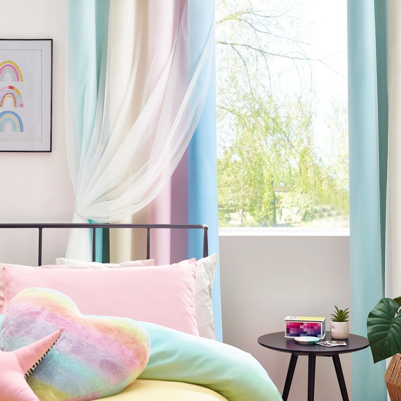 Geomoroccan 100% Blackout Curtains with Sheer Overlay Mix and Match Double Layer Drapes 72 Inch Length 2 Panels for Girls Room Bedroom Room Nursery Ombre Rainbow Grommet Window Treatment with Tiebacks - Image 5