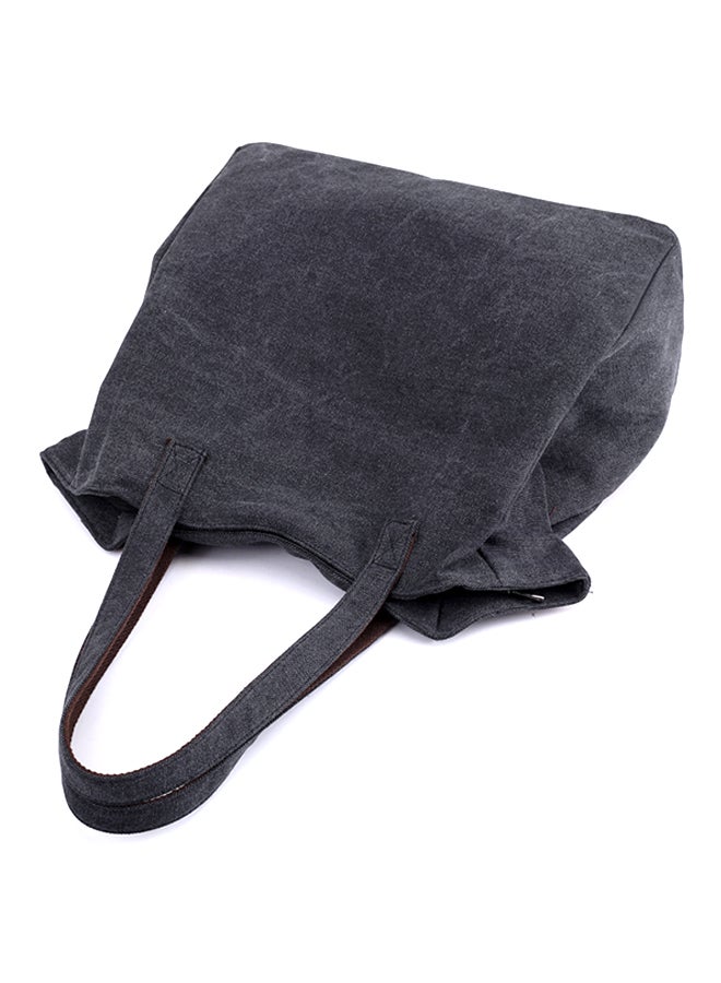 NIBEMINENT Stitch Detail Canvas Shopper/Tote Black - Image 3