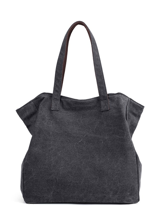 NIBEMINENT Stitch Detail Canvas Shopper/Tote Black - Image 1