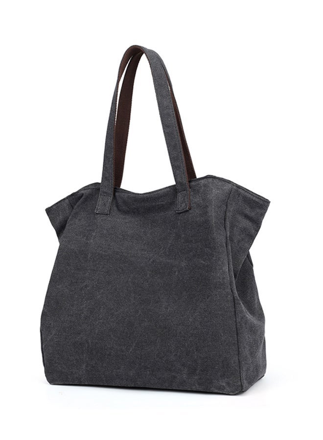NIBEMINENT Stitch Detail Canvas Shopper/Tote Black - Image 2