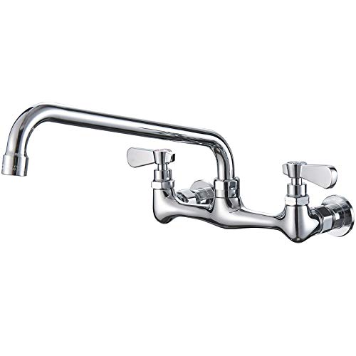 BWE Kitchen Faucet Wall Mount with 12 Inch Swivel Spout 8" Center 2-Handle Commercial Sink Faucet Mixer Tap Polish Chrome Utility Faucet - Image 1