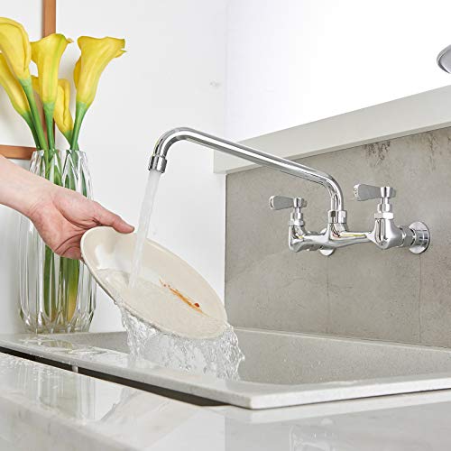BWE Kitchen Faucet Wall Mount with 12 Inch Swivel Spout 8" Center 2-Handle Commercial Sink Faucet Mixer Tap Polish Chrome Utility Faucet - Image 5