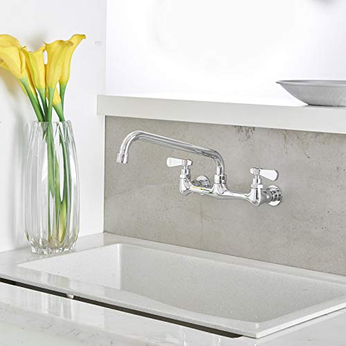 BWE Kitchen Faucet Wall Mount with 12 Inch Swivel Spout 8" Center 2-Handle Commercial Sink Faucet Mixer Tap Polish Chrome Utility Faucet - Image 3