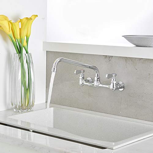 BWE Kitchen Faucet Wall Mount with 12 Inch Swivel Spout 8" Center 2-Handle Commercial Sink Faucet Mixer Tap Polish Chrome Utility Faucet - Image 4