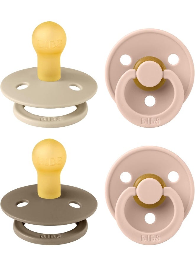 BIBS Colour Soother 4-Pack, BPA Free Dummy Pacifier, Round Nipple. Natural Rubber Latex, Made in Denmark. 0-6 Months (Pack of 2), Baby Blush Colours - Image 1