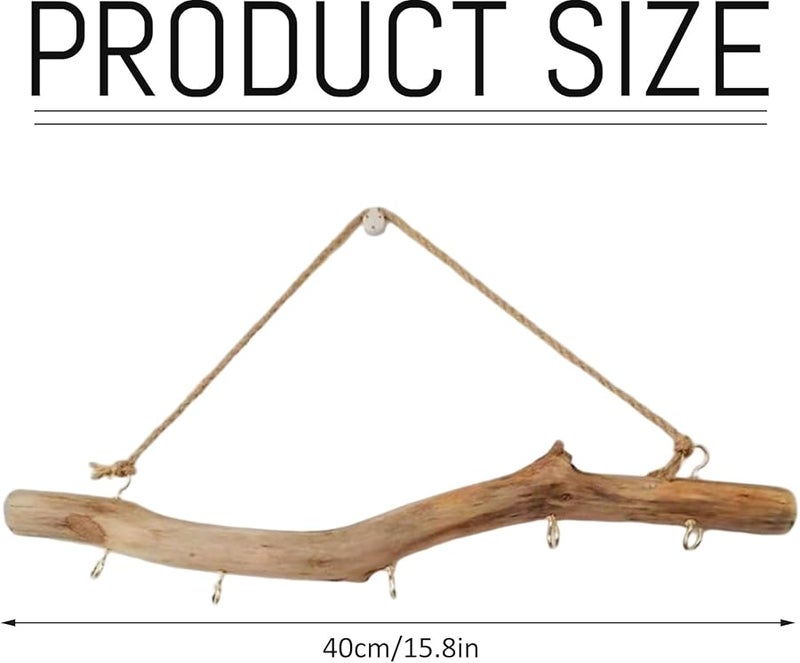 Natural Driftwood Wall Hooks 16 Inch 5 Prongs Rustic Entryway Bedroom Organizer - Image 5