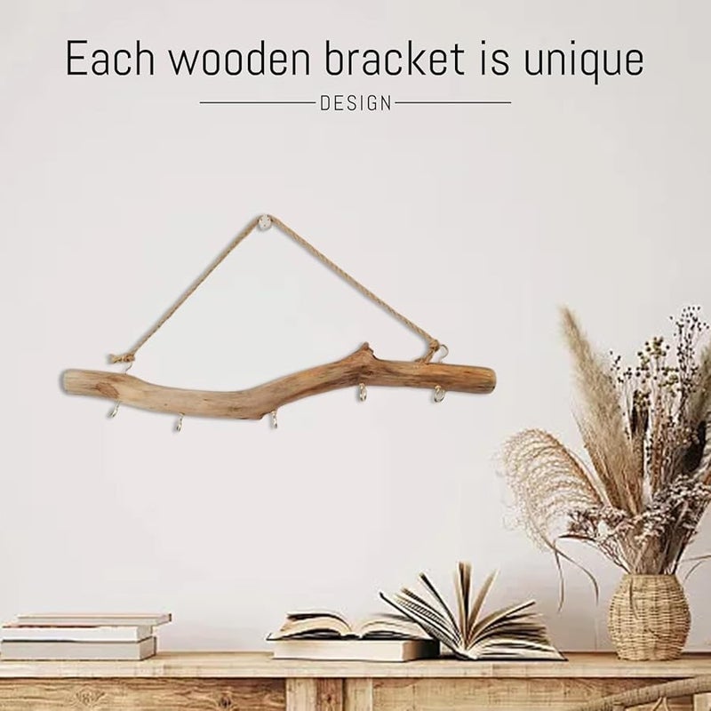 Natural Driftwood Wall Hooks 16 Inch 5 Prongs Rustic Entryway Bedroom Organizer - Image 4