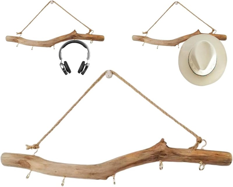 Natural Driftwood Wall Hooks 16 Inch 5 Prongs Rustic Entryway Bedroom Organizer - Image 2