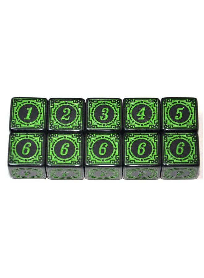 Smartdealspro 10 عبوة نرد D6 سداسي الأوجه 16 مم للعبة DnD و Mtg و Prg و Wow وتعليم الرياضيات (حروف خضراء) - Image 1