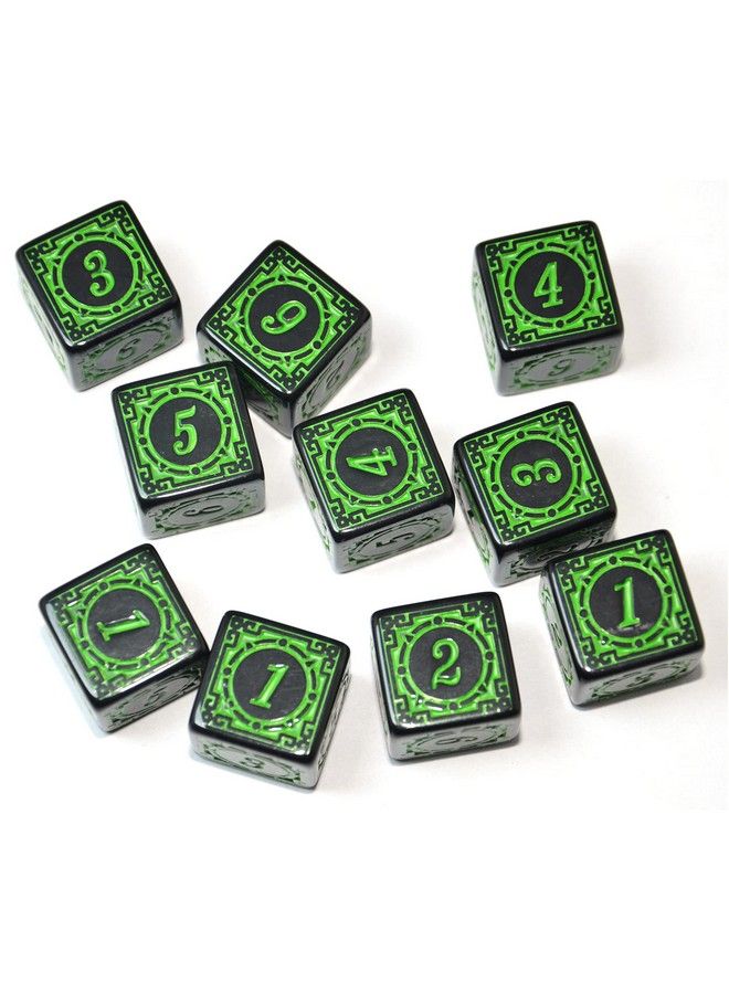 Smartdealspro 10 عبوة نرد D6 سداسي الأوجه 16 مم للعبة DnD و Mtg و Prg و Wow وتعليم الرياضيات (حروف خضراء) - Image 5