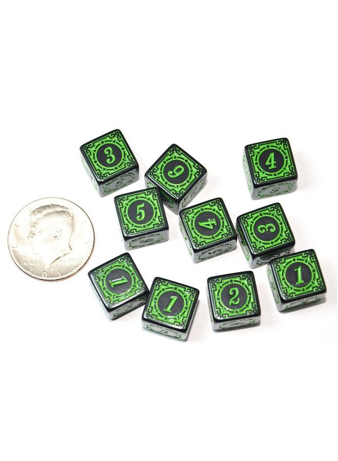 Smartdealspro 10 عبوة نرد D6 سداسي الأوجه 16 مم للعبة DnD و Mtg و Prg و Wow وتعليم الرياضيات (حروف خضراء) - Image 4
