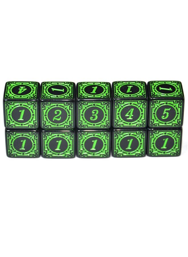 Smartdealspro 10 عبوة نرد D6 سداسي الأوجه 16 مم للعبة DnD و Mtg و Prg و Wow وتعليم الرياضيات (حروف خضراء) - Image 3