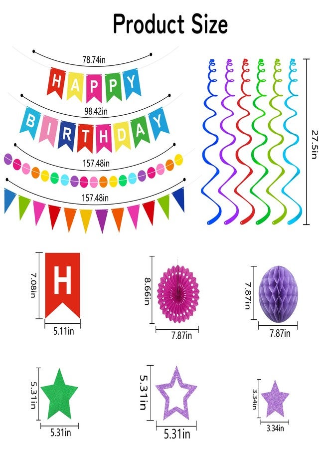 Yunfan Birthday Decorations Colorful Happy Birthday Banner Paper Fans Honeycomb Balls Hanging Swirl Stars Triangles Dots Garland Cupcake Toppers Party Decorations for Women Men - Image 4