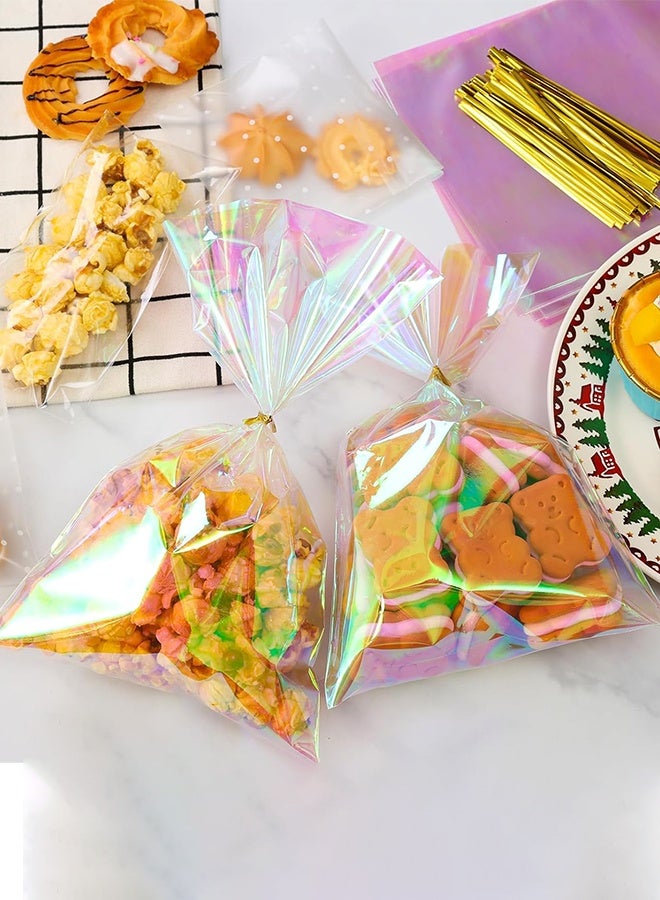 سويت لايف أكياس السيلوفان، 50 قطعة 6 × 10 بوصة أكياس الحلوى الشفافة مع أربطة حقيبة هدايا بلاستيكية ثلاثية الأبعاد وردية قزحية اللون حقيبة هدايا للحفلات والحلوى والوجبات الخفيفة والفشار والبسكويت والتعبئة - Image 2