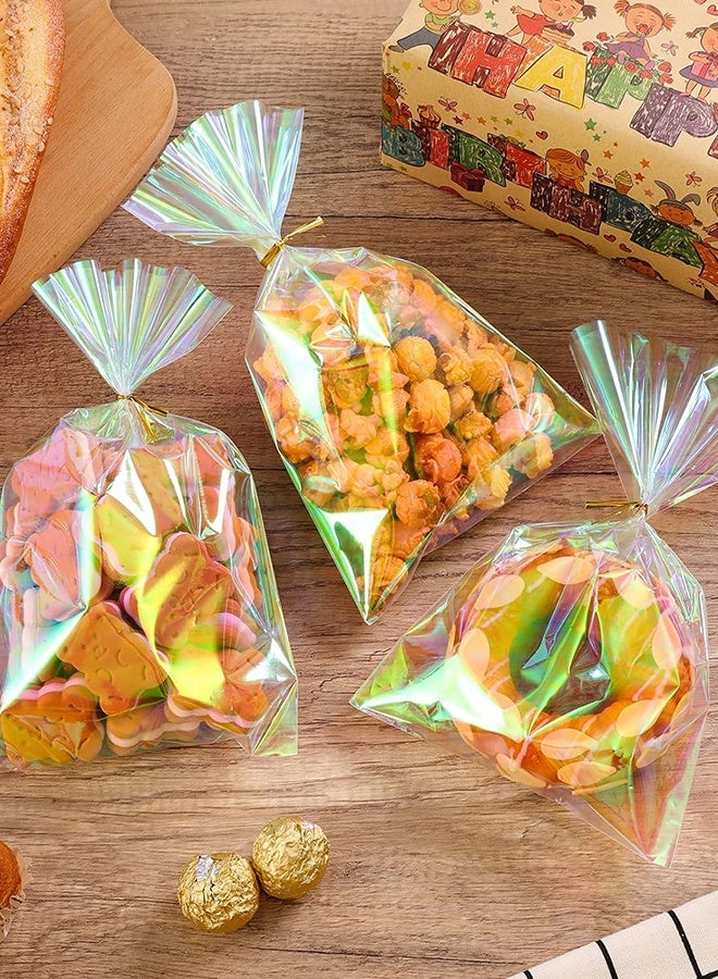 سويت لايف أكياس السيلوفان، 50 قطعة 6 × 10 بوصة أكياس الحلوى الشفافة مع أربطة حقيبة هدايا بلاستيكية ثلاثية الأبعاد وردية قزحية اللون حقيبة هدايا للحفلات والحلوى والوجبات الخفيفة والفشار والبسكويت والتعبئة - Image 3