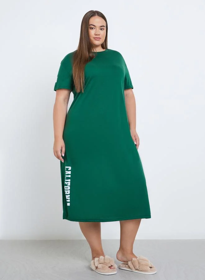 Styli Styli Plus California Print Patch Detail Sleep T-Shirt Dress