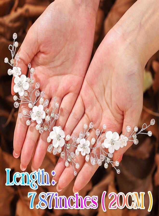 يونيكرا زينة شعر يونيكرا الفضية المرصعة باللؤلؤ، إكسسوارات شعر زفاف مزينة بالزهور للعرائس والسيدات (فضي) - Image 5