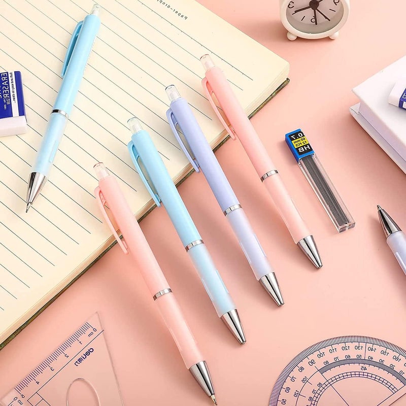 إكسفور مجموعة أقلام رصاص ميكانيكية، 6 أقلام رصاص ميكانيكية باستيل 0.7 مم مع 6 ممحاة و12 أنبوبًا من الرصاص HB، مجموعة أقلام رصاص ميكانيكية للأطفال، أدوات مدرسية، كتابة، رسم تخطيطي، هدية جائزة للطلاب - Image 5