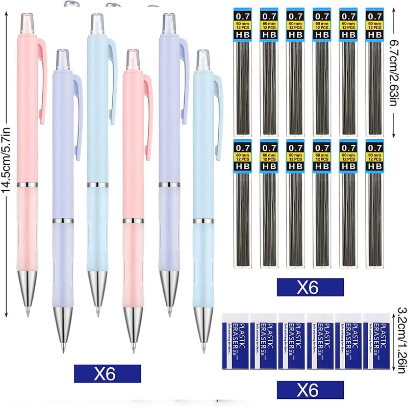 إكسفور مجموعة أقلام رصاص ميكانيكية، 6 أقلام رصاص ميكانيكية باستيل 0.7 مم مع 6 ممحاة و12 أنبوبًا من الرصاص HB، مجموعة أقلام رصاص ميكانيكية للأطفال، أدوات مدرسية، كتابة، رسم تخطيطي، هدية جائزة للطلاب - Image 4
