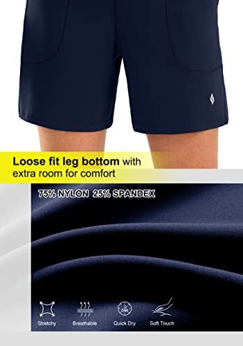 SANTINY Women's 6'' Athletic Long Shorts with 4 Pockets High Waisted Bermuda Shorts for Women Walking Running Casual (Navy_XL) - Image 4