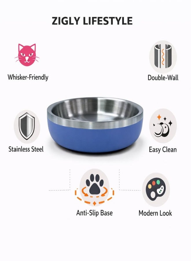 Zigly Lifestyle Meow Dish Double-Walled Cat Bowl - Whisker-Friendly, Anti-Slip Feeding Bowl for Cats, Voilet - Image 2
