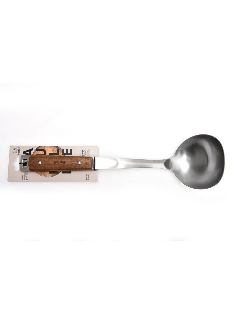 بارفيت مغرفة شوربة من الفولاذ المقاوم للصدأ بمقبض من خشب الأكاسيا، باللونين البني والفضي. - Image 1