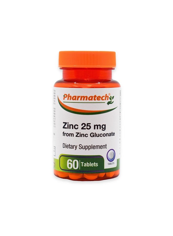 PHARMATECH Zinc Gluconate 25 mg Chelated Elemental Zinc, Immune Support Supplement Mineral Antioxidant for Vegetarians, Acne, Easy to Swallow, 60 Tablets, by Pharmatech® - Image 1