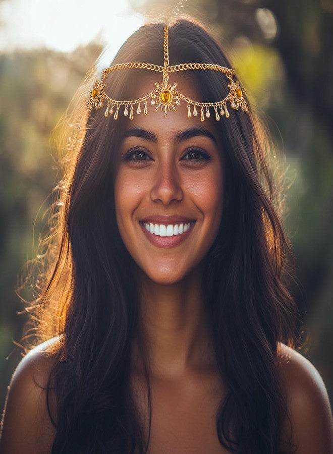 ووي مجوهرات سلسلة رأس ذهبية مرصعة بأحجار الراين، طوق رأس للجبهة للنساء - Image 3