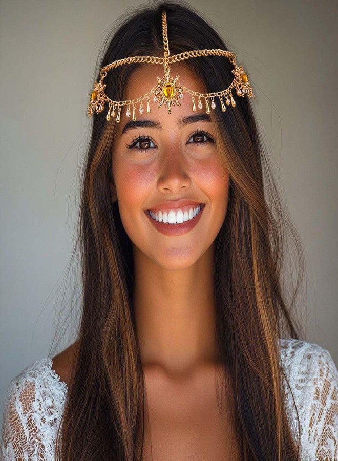 ووي مجوهرات سلسلة رأس ذهبية مرصعة بأحجار الراين، طوق رأس للجبهة للنساء - Image 5