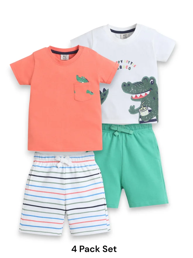 Victor And Jane Baby Boys 4-Piece Printed T-Shirt and Shorts Set