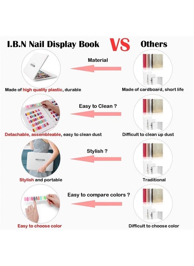 Nail Polish Swatch Book C8 Plastic Nail Color Display Book, No Need Glue, Professional 120 Colors Nail Polish Sample Book with Replacement Tips, No Need Pasting (C8)