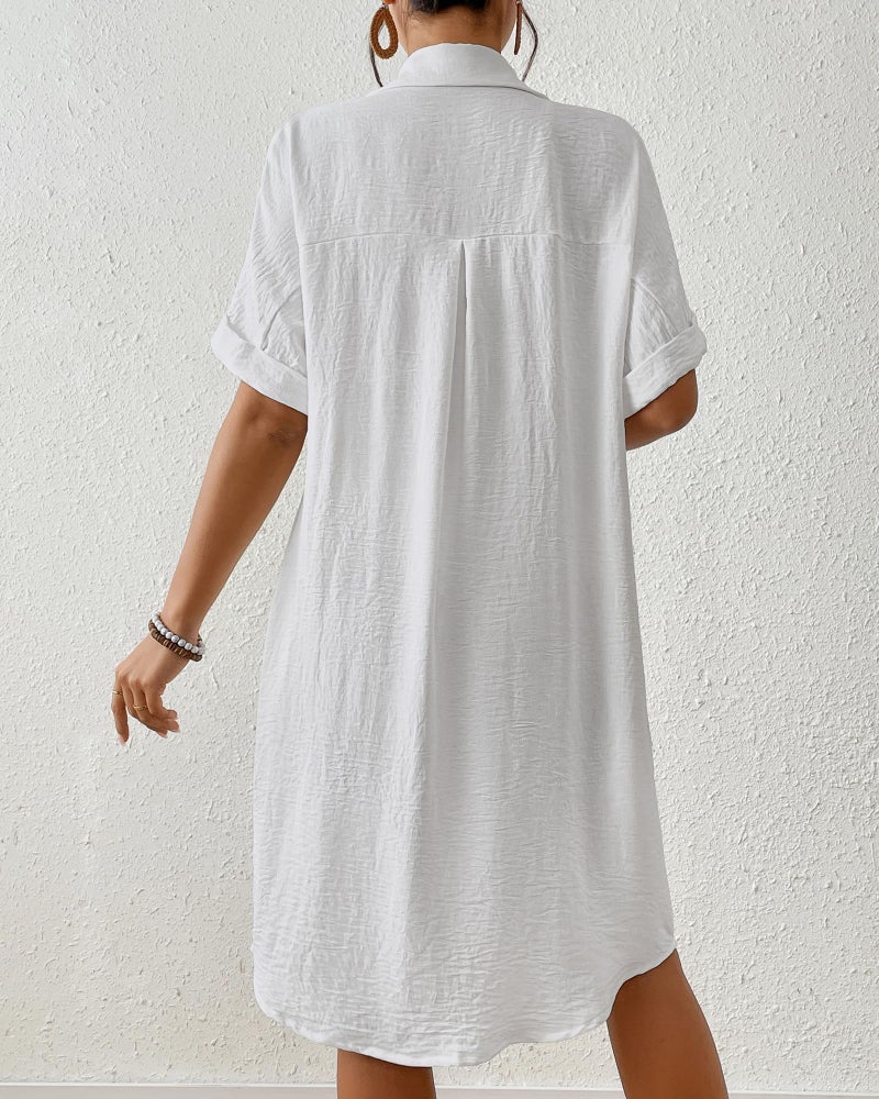 Bsubseach Womens Swimsuit Coverup Long Button Down Bathing Suit Cover Ups Short Sleeve Summer Beach Shirt Dress with Pockets White M - Image 5