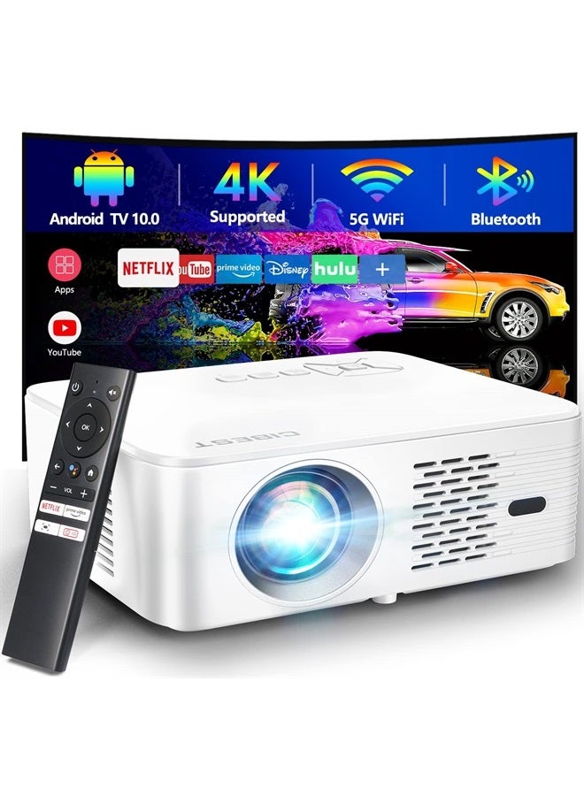 CiBest جهاز عرض 4K يدعم أندرويد TV 10.0 مع واي فاي 5G بلوتوث بدقة 1080P الأصلية، جهاز عرض منزلي FHD من CIBEST مع محرك بصري مغلق بالكامل مزود بـ Netflix/Prime Video مدمج، 8000+ تطبيق، تركيز تلقائي، صوت ستيريو - Image 1