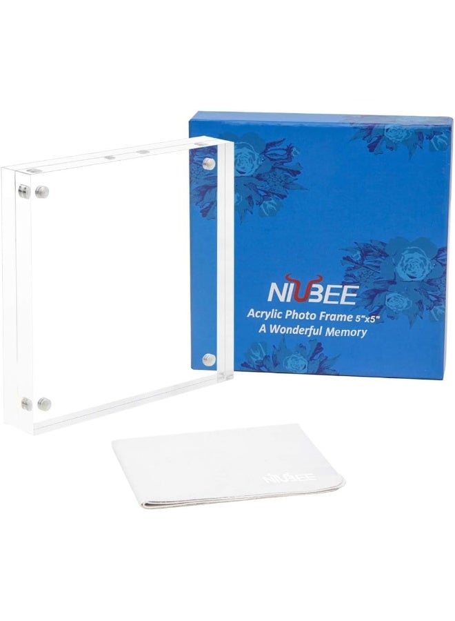 NIUBEE 5x5 Picture Frames, Clear Acrylic Photo Frame with Gift Box Package, 20% Thicker Blocks Magnetic Desktop Card Display - Image 3