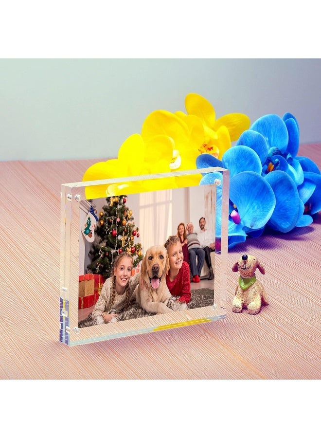 NIUBEE 5x5 Picture Frames, Clear Acrylic Photo Frame with Gift Box Package, 20% Thicker Blocks Magnetic Desktop Card Display - Image 1