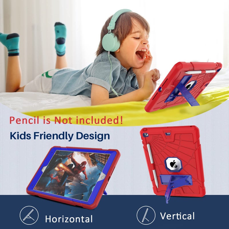 Sibeitu iPad 9th Generation Case with Stand & Pencil Holder, Kids Protective iPad 10.2 Inch Cover 7th 8th 9th Gen 2019 2020 2021, Blue & Red Spider Web Cool Design for Boys Girls Anime Lovers. - Image 3